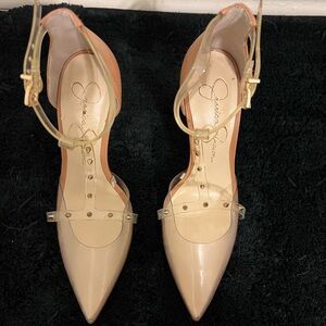 Jessica Simpson Cream Heels with T-Strap Design